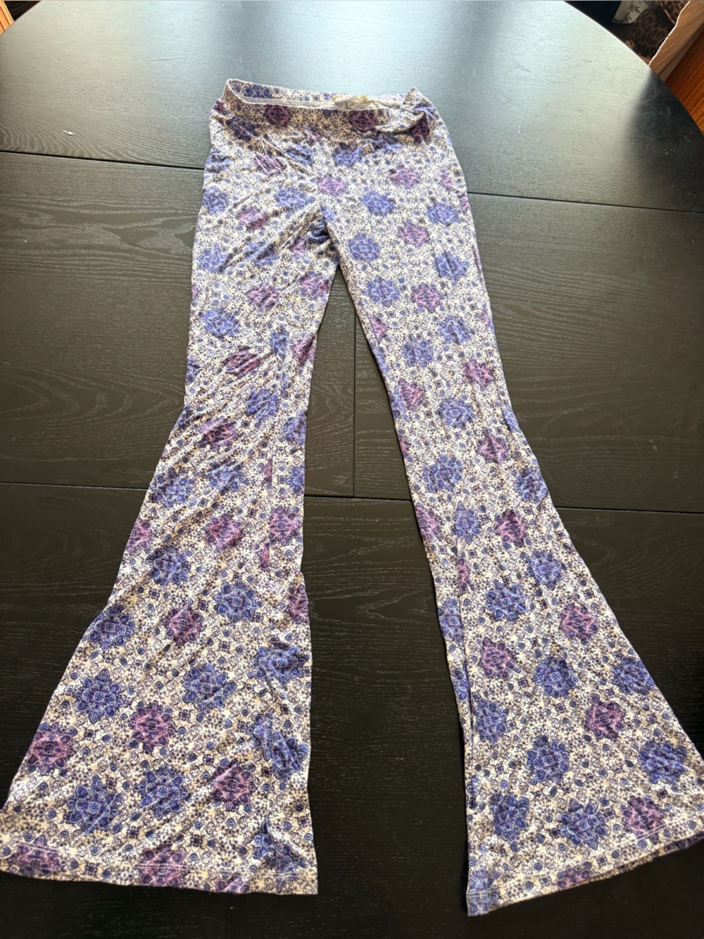 Pink Rose Lavender and Lilac Floral Bell-Bottom Leggings